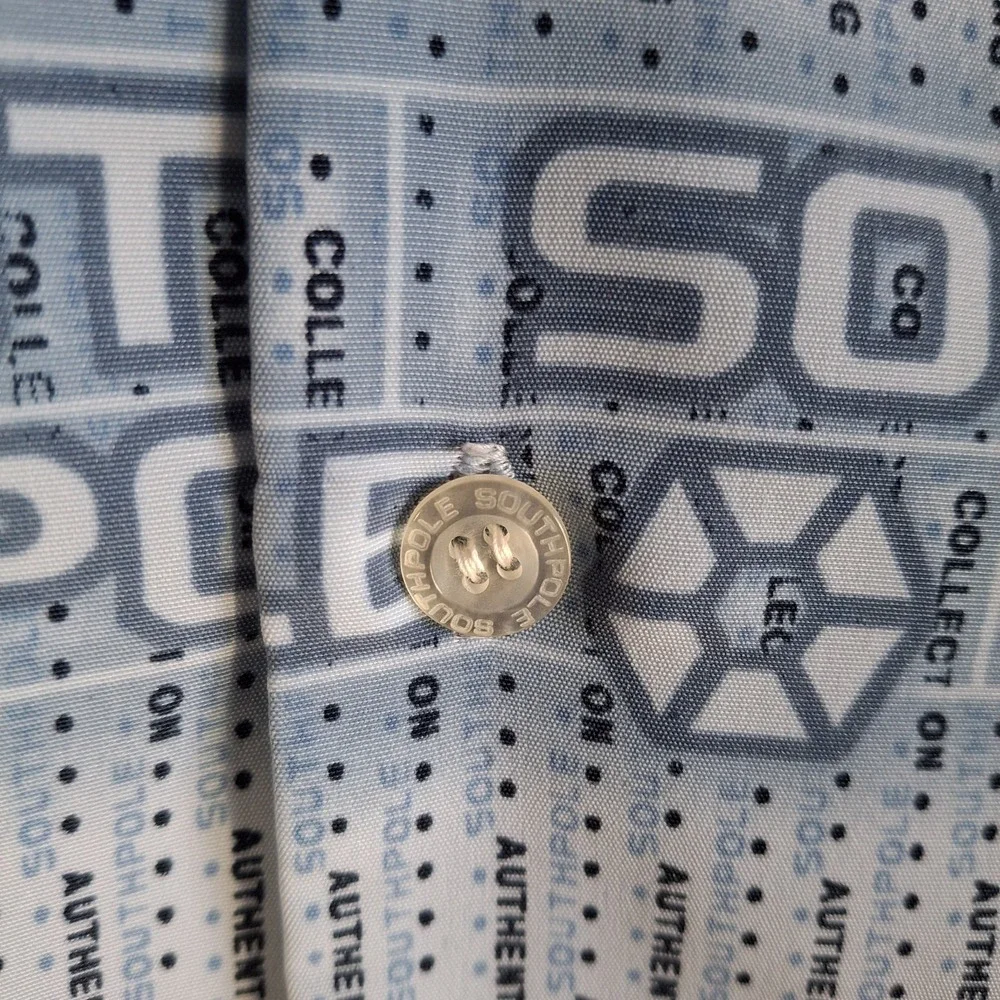 Vintage South Pole Men's XL Blue Button Up Short Sleeve Casual Polyester‎ Logo - Picture 7 of 12